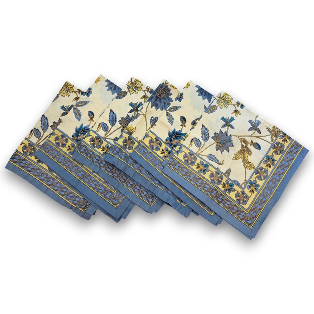 World Market Set of 6 Indian Block Print Cotton Napkins 20x20